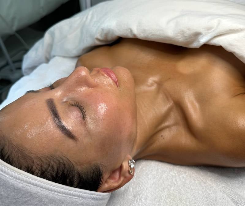 A person's leg being massaged