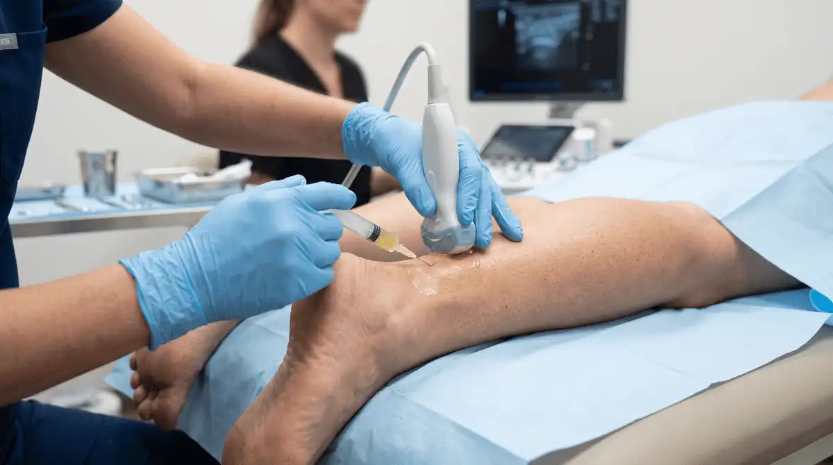 A tendon being injected